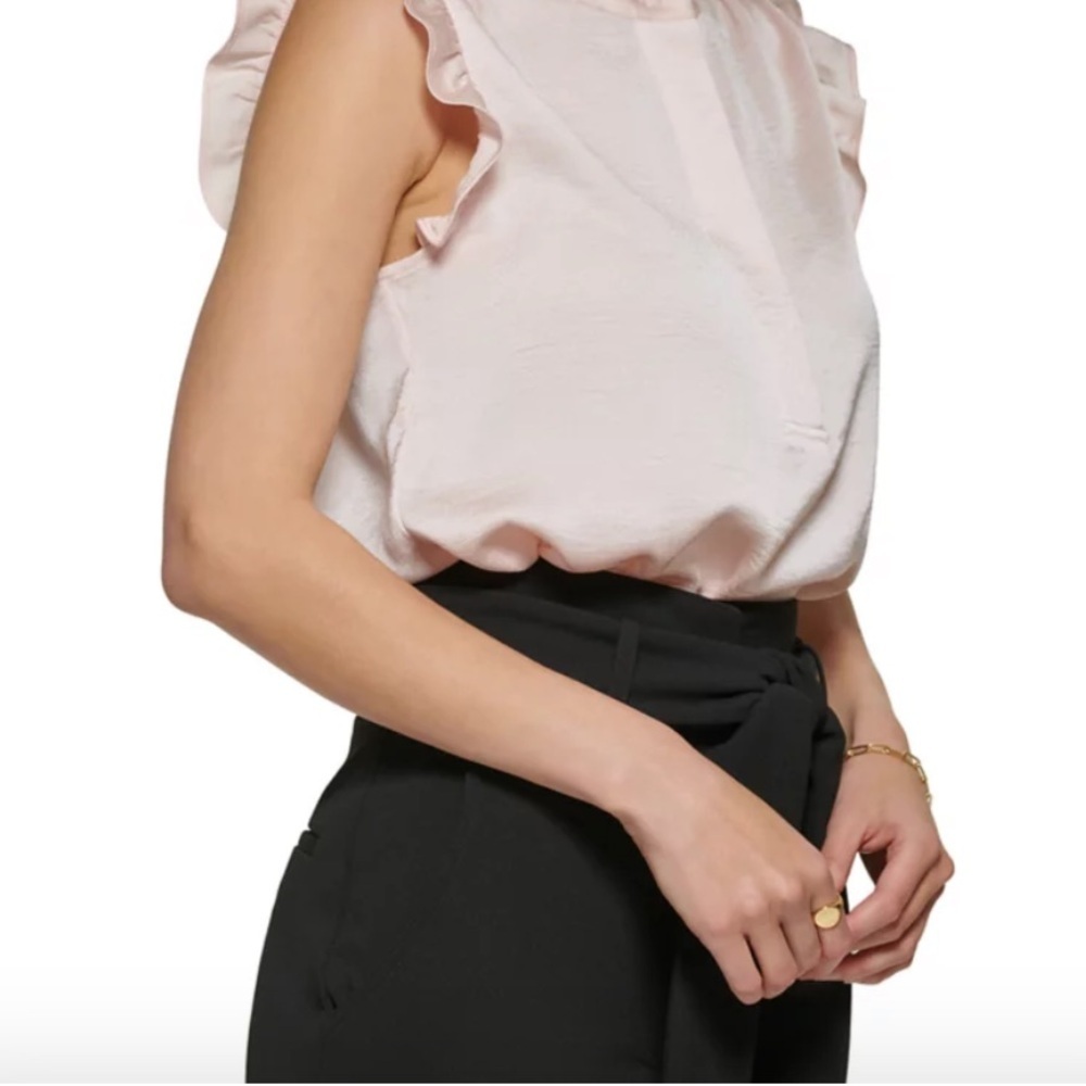 DKNY, large, sleeveless ruffle trim blouse cream